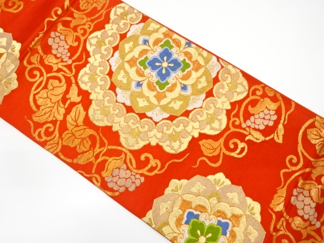 アンティーク　華紋に葡萄唐草模様織り出し袋帯（材料）